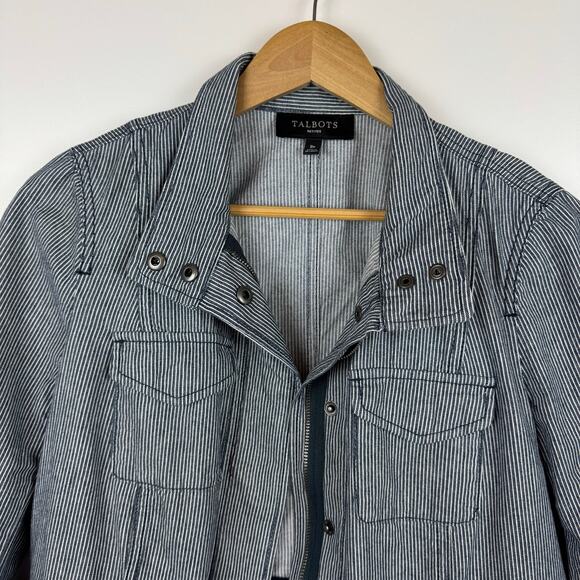 Talbots Women Railroad Stripe Utility Jacket Sz 8P Neutral Layers Casual Classic - Picture 5 of 14